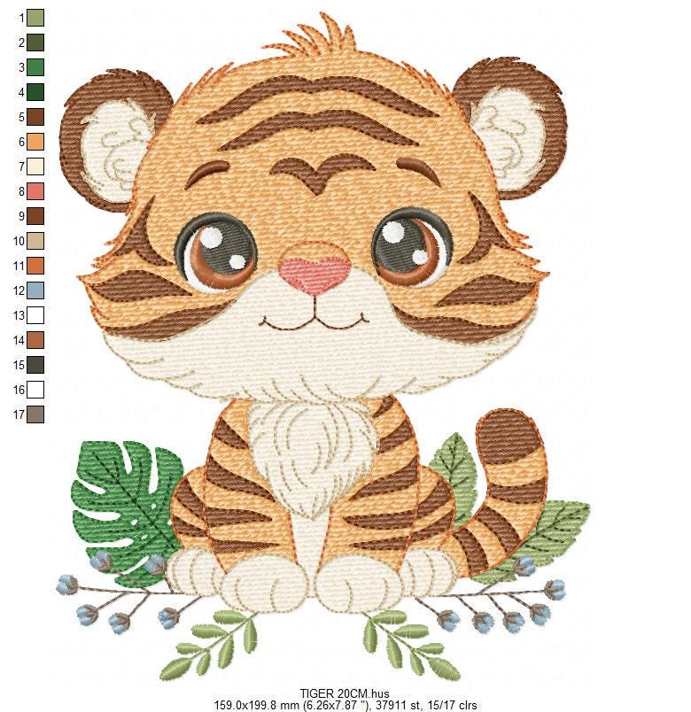 Baby Tiger embroidery design - Forest Wild Animal machine embroidery pattern - Baby Boy file - Instant digital download pes jef dst hus vp3