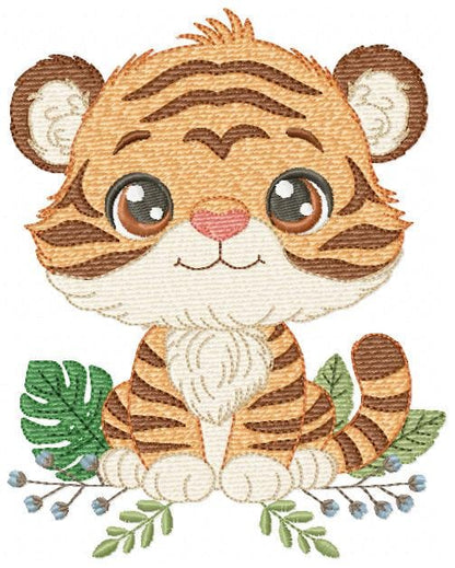 Baby Tiger embroidery design - Forest Wild Animal machine embroidery pattern - Baby Boy file - Instant digital download pes jef dst hus vp3