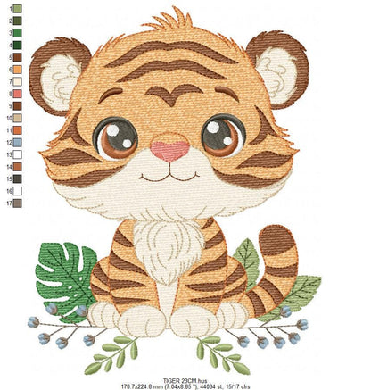 Baby Tiger embroidery design - Forest Wild Animal machine embroidery pattern - Baby Boy file - Instant digital download pes jef dst hus vp3