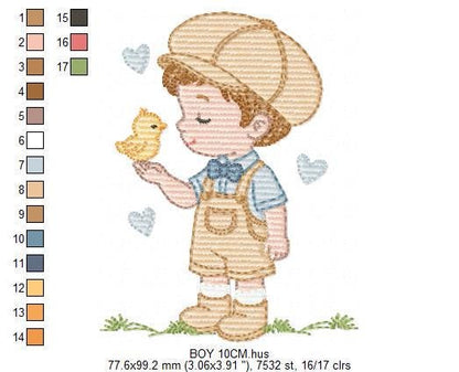 Vintage Baby boy embroidery design - Boy with cap and bird machine embroidery pattern - Children toddler kid - Instant digital download pes