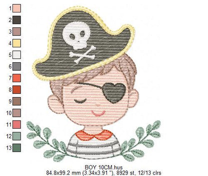 Pirate boy embroidery designs - Buccaneer machine embroidery pattern - Nautical Baby boy file - Instant digital download pes jef dst hus vp3