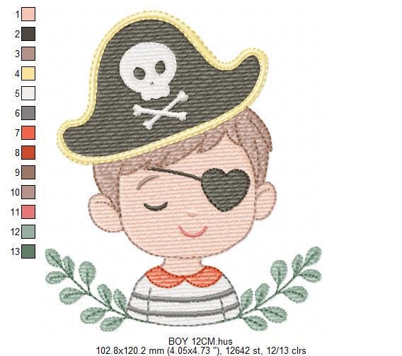 Pirate boy embroidery designs - Buccaneer machine embroidery pattern - Nautical Baby boy file - Instant digital download pes jef dst hus vp3