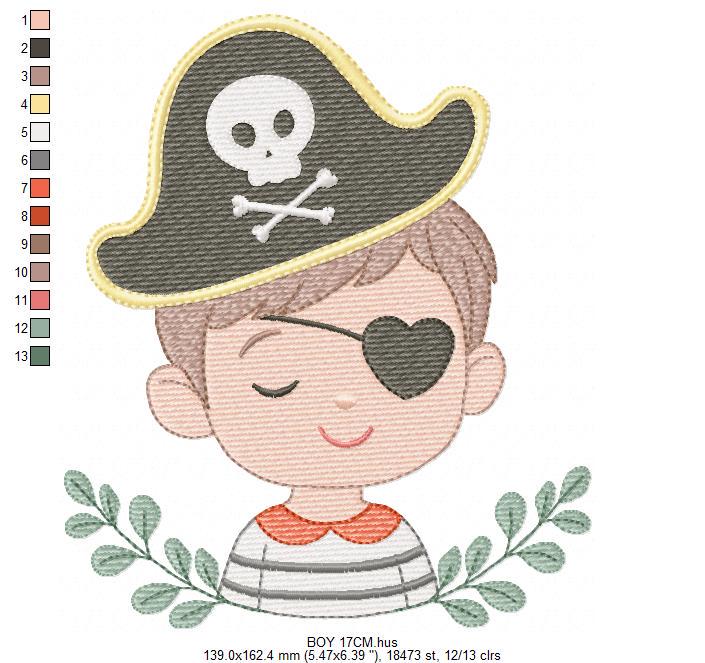 Pirate boy embroidery designs - Buccaneer machine embroidery pattern - Nautical Baby boy file - Instant digital download pes jef dst hus vp3