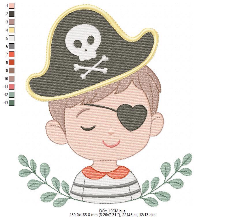 Pirate boy embroidery designs - Buccaneer machine embroidery pattern - Nautical Baby boy file - Instant digital download pes jef dst hus vp3