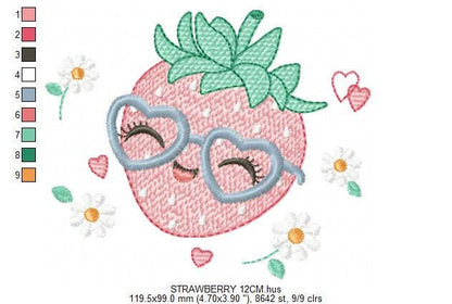 Strawberry with glasses embroidery designs - Fruit machine embroidery pattern - Kitchen Towel file - Instant digital download pes jef dst