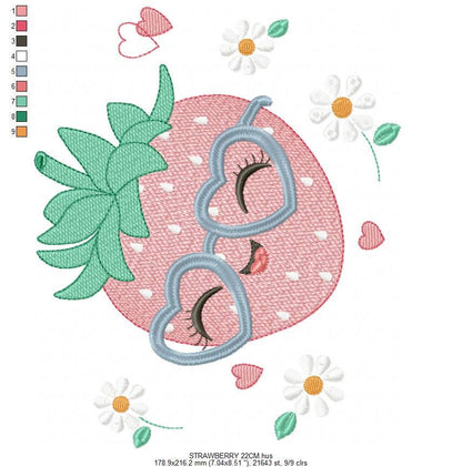 Strawberry with glasses embroidery designs - Fruit machine embroidery pattern - Kitchen Towel file - Instant digital download pes jef dst