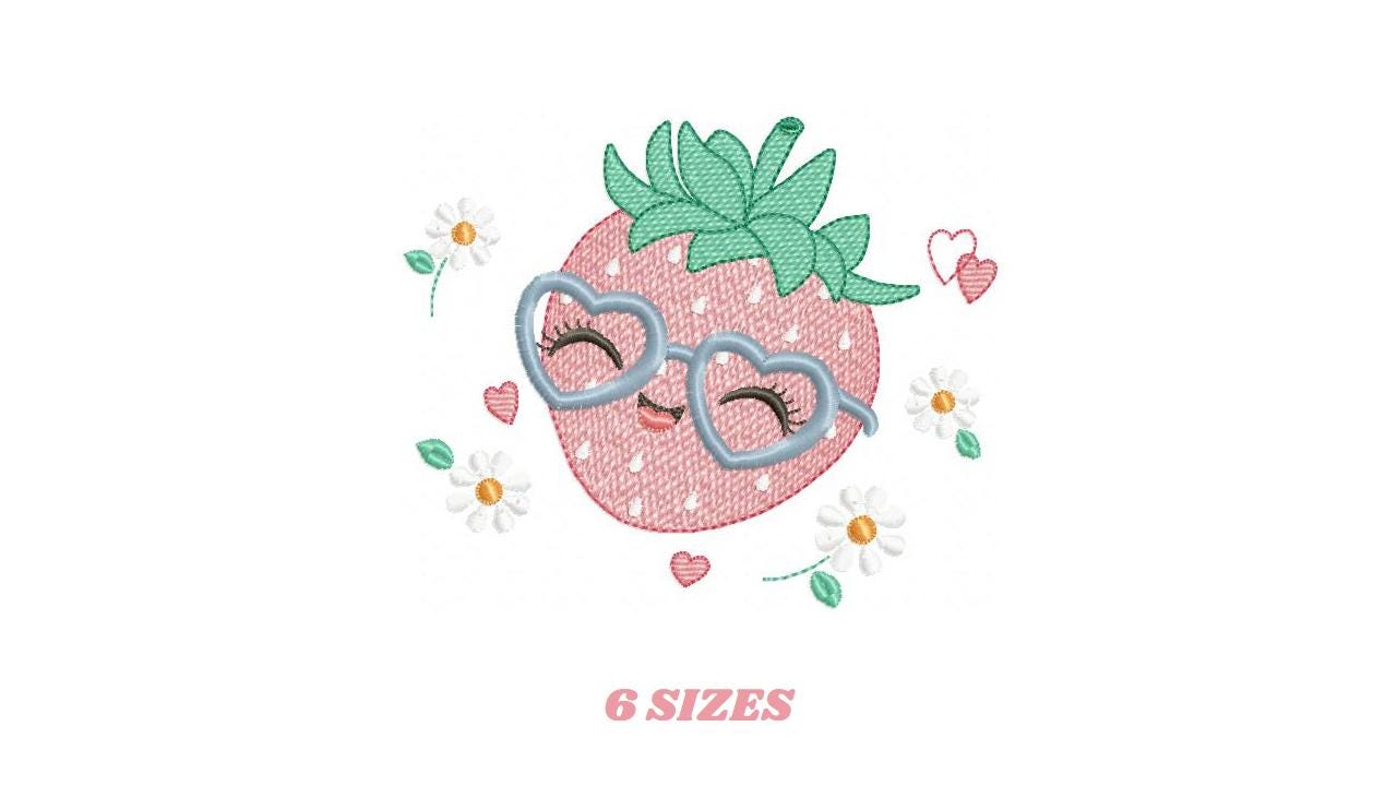 Strawberry with glasses embroidery designs - Fruit machine embroidery pattern - Kitchen Towel file - Instant digital download pes jef dst