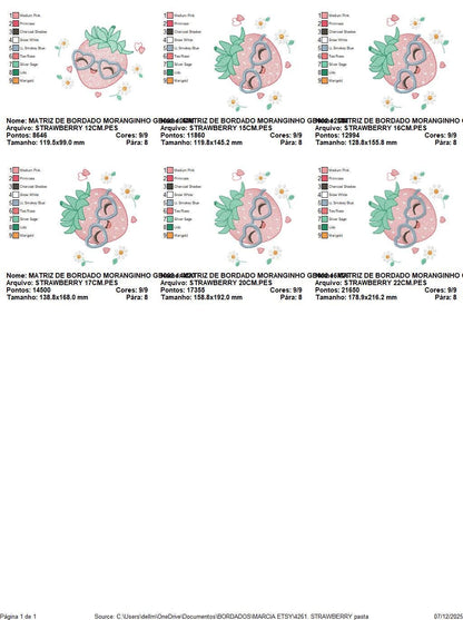 Strawberry with glasses embroidery designs - Fruit machine embroidery pattern - Kitchen Towel file - Instant digital download pes jef dst