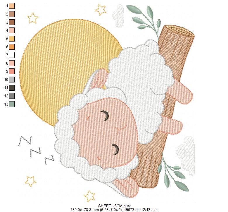 Sheep embroidery design - Sleeping Lamb machine embroidery pattern - Baby boy newborn file - Instant digital download pes jef dst hus vp3