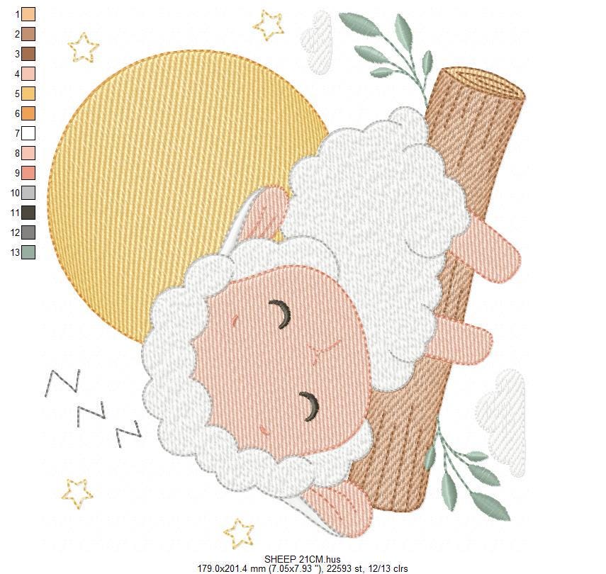 Sheep embroidery design - Sleeping Lamb machine embroidery pattern - Baby boy newborn file - Instant digital download pes jef dst hus vp3