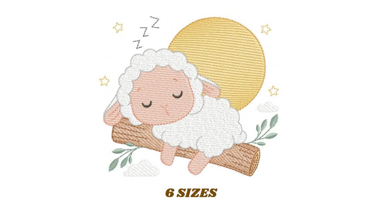 Sheep embroidery design - Sleeping Lamb machine embroidery pattern - Baby boy newborn file - Instant digital download pes jef dst hus vp3