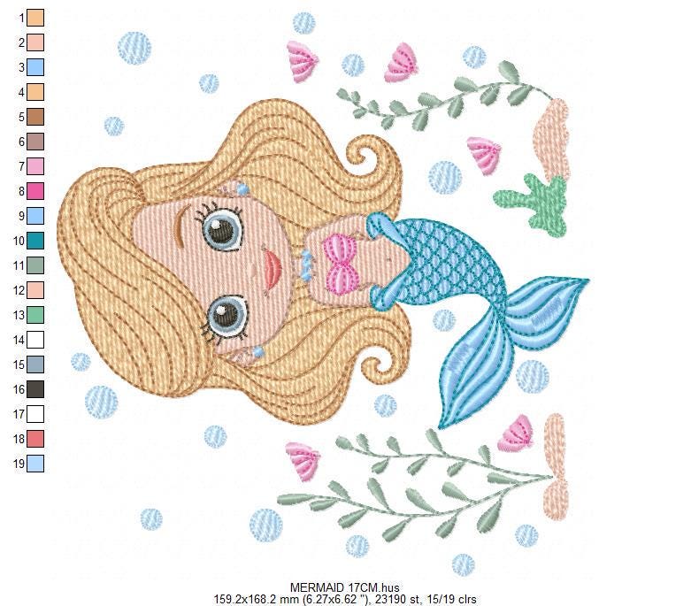 Mermaid embroidery designs - Ocean Sea Princess machine pattern - Mermaid rippled design - Baby Girl file - Instant download pes jef dst hus