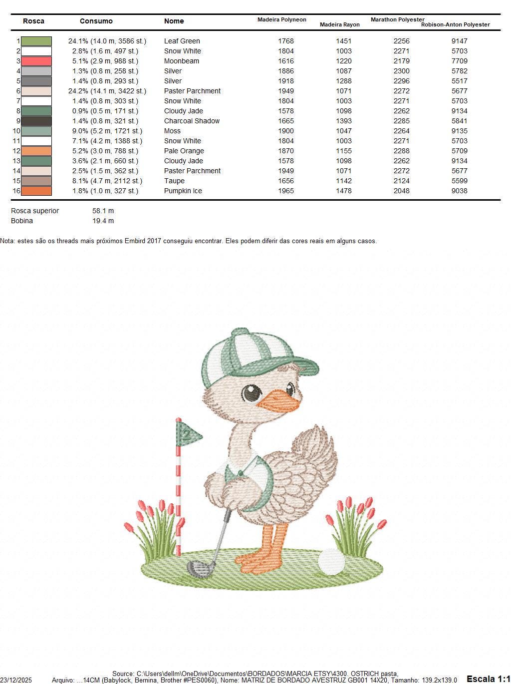 Ostrich playing golf embroidery designs - Baby Boy Bird machine embroidery pattern - Ostrich with flowers - Instant download pes jef dst hus