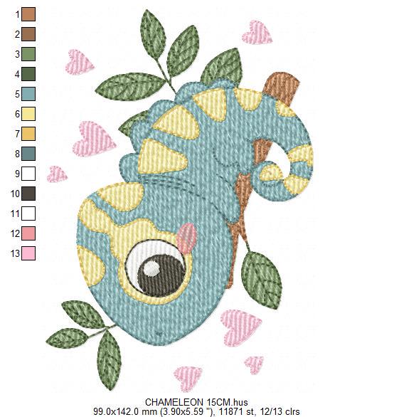 Chameleon embroidery designs - Colorful Animal with hearts machine embroidery pattern - Baby boy file - Instant digital download pes jef dst
