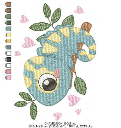 Chameleon embroidery designs - Colorful Animal with hearts machine embroidery pattern - Baby boy file - Instant digital download pes jef dst