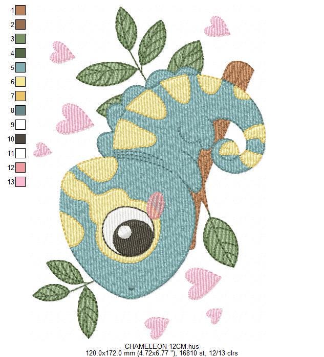Chameleon embroidery designs - Colorful Animal with hearts machine embroidery pattern - Baby boy file - Instant digital download pes jef dst