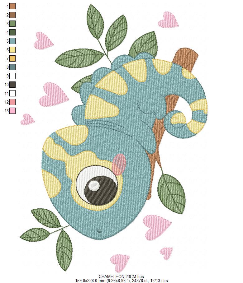 Chameleon embroidery designs - Colorful Animal with hearts machine embroidery pattern - Baby boy file - Instant digital download pes jef dst