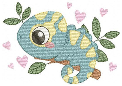 Chameleon embroidery designs - Colorful Animal with hearts machine embroidery pattern - Baby boy file - Instant digital download pes jef dst