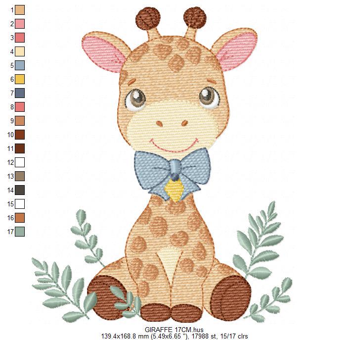 Giraffe embroidery designs - Safari Wild Animal with blue bow tie machine embroidery pattern - Baby boy file - Instant digital download pes
