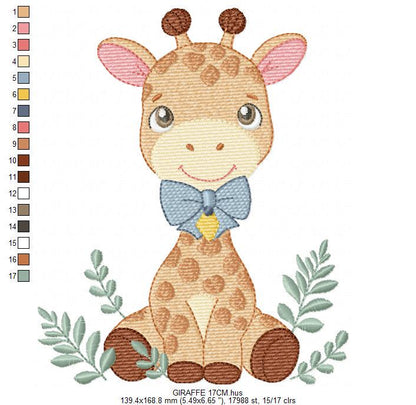 Giraffe embroidery designs - Safari Wild Animal with blue bow tie machine embroidery pattern - Baby boy file - Instant digital download pes