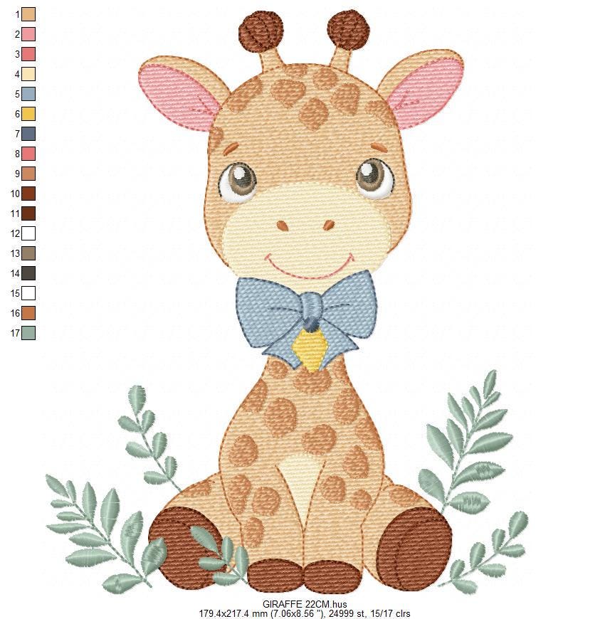 Giraffe embroidery designs - Safari Wild Animal with blue bow tie machine embroidery pattern - Baby boy file - Instant digital download pes