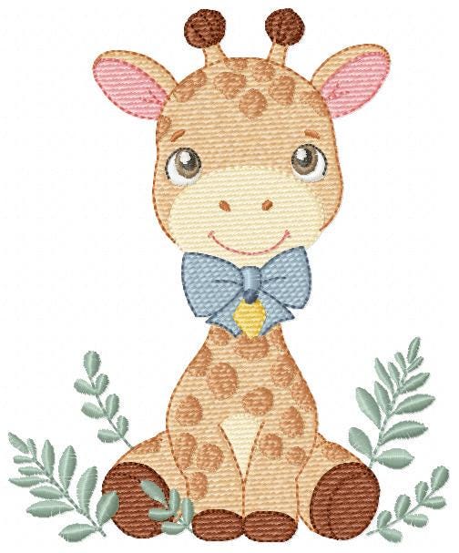 Giraffe embroidery designs - Safari Wild Animal with blue bow tie machine embroidery pattern - Baby boy file - Instant digital download pes