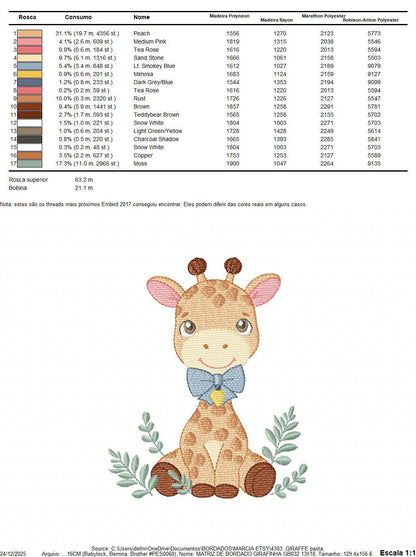 Giraffe embroidery designs - Safari Wild Animal with blue bow tie machine embroidery pattern - Baby boy file - Instant digital download pes