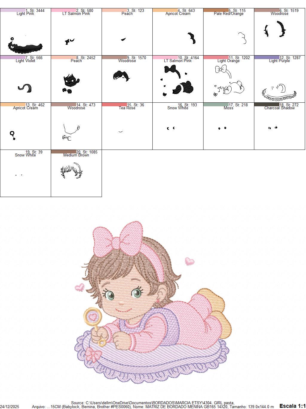 Baby girl with rattle embroidery designs - Princess with short hair and lace machine embroidery pattern - Instant digital download pes jef