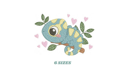 Chameleon embroidery designs - Colorful Animal with hearts machine embroidery pattern - Baby boy file - Instant digital download pes jef dst