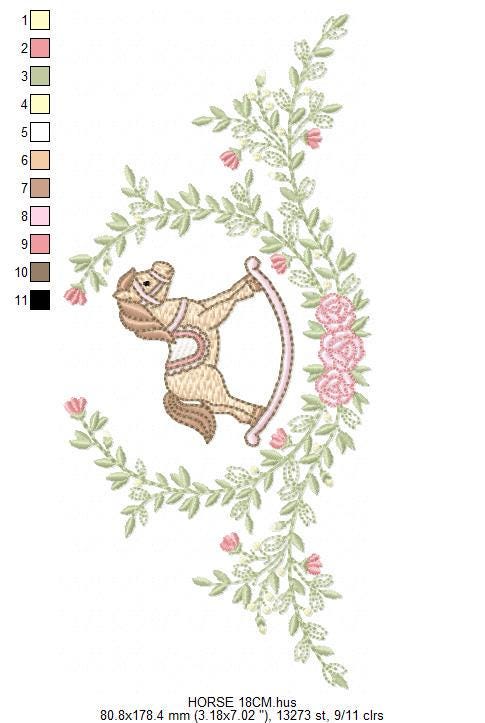 Toy Horse embroidery design - Baby boy rocking horse laurel frame machine embroidery pattern - Instant digital download pes jef hus dst vp3
