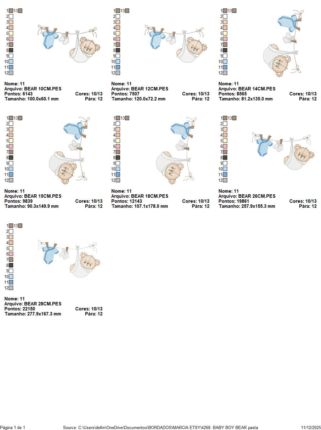 Baby Boy Bear embroidery designs - Baby Bear with clothes line machine embroidery pattern - Gender Reveal party Deco - Instant download pes