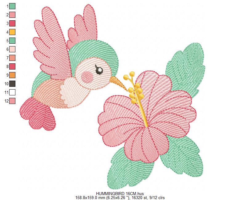 Hummingbird embroidery designs - Baby Girl Bird with flowers machine embroidery pattern - Instant digital download pes jef dst hus vp3 vip