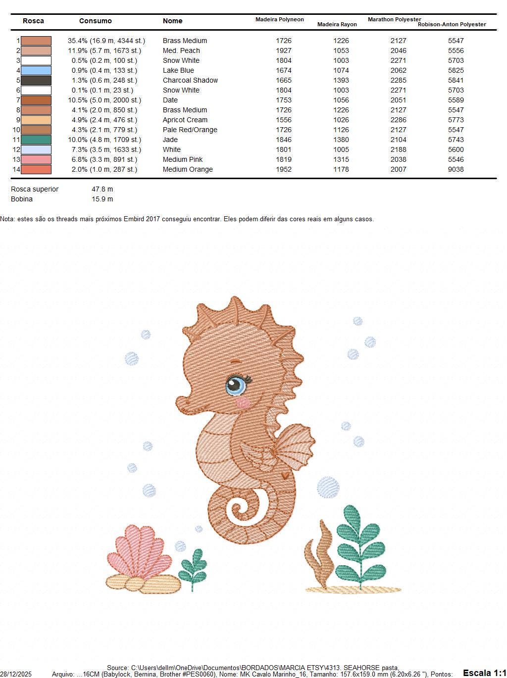 Seahorse embroidery design - Ocean Sea Animal with shells and algae machine embroidery pattern - Baby boy file - Instant digital download