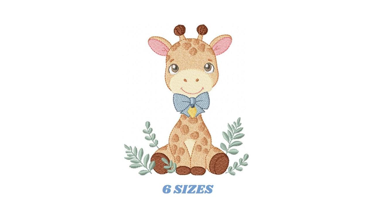 Giraffe embroidery designs - Safari Wild Animal with blue bow tie machine embroidery pattern - Baby boy file - Instant digital download pes