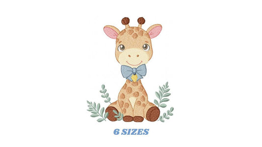 Giraffe embroidery designs - Safari Wild Animal with blue bow tie machine embroidery pattern - Baby boy file - Instant digital download pes