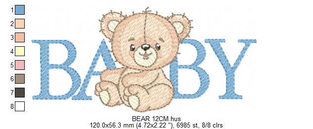 Baby Boy Teddy Bear embroidery designs - Bear with word baby machine embroidery pattern - Cute Teddy Bear file - Instant download pes jef
