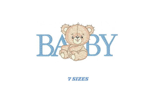 Baby Boy Teddy Bear embroidery designs - Bear with word baby machine embroidery pattern - Cute Teddy Bear file - Instant download pes jef