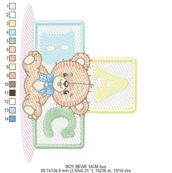 Birthday Teddy Bear embroidery designs - Baby boy Bear with toys machine embroidery pattern - Cute Teddy Bear file - Instant download pes