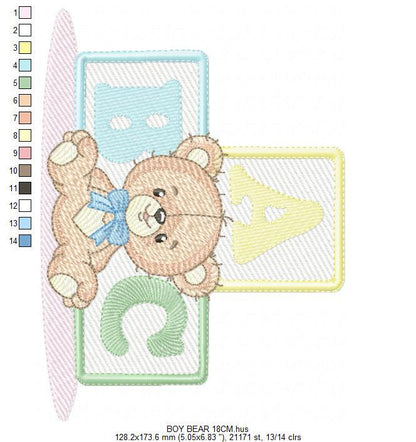 Birthday Teddy Bear embroidery designs - Baby boy Bear with toys machine embroidery pattern - Cute Teddy Bear file - Instant download pes
