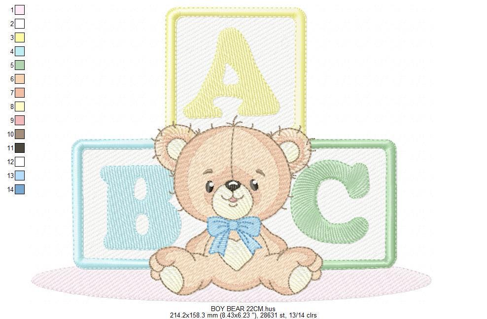 Birthday Teddy Bear embroidery designs - Baby boy Bear with toys machine embroidery pattern - Cute Teddy Bear file - Instant download pes