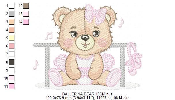 Ballerina Bear embroidery designs - Ballet Dancer Teddy Bear machine embroidery pattern - Baby girl file - Seating Bear - Instant download