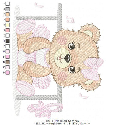 Ballerina Bear embroidery designs - Ballet Dancer Teddy Bear machine embroidery pattern - Baby girl file - Seating Bear - Instant download