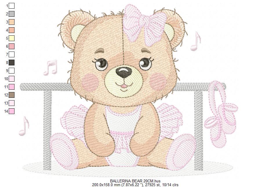 Ballerina Bear embroidery designs - Ballet Dancer Teddy Bear machine embroidery pattern - Baby girl file - Seating Bear - Instant download
