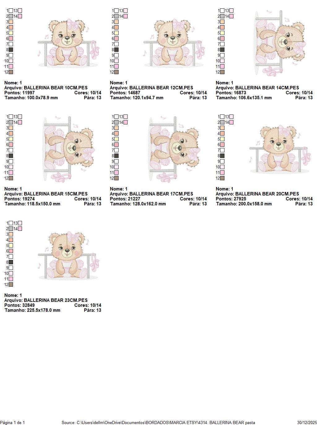 Ballerina Bear embroidery designs - Ballet Dancer Teddy Bear machine embroidery pattern - Baby girl file - Seating Bear - Instant download