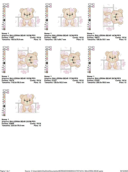 Ballerina Bear embroidery designs - Ballet Dancer Teddy Bear machine embroidery pattern - Baby girl file - Seating Bear - Instant download