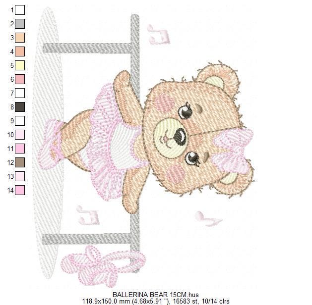 Ballerina Bear embroidery designs - Ballet Dancer Teddy Bear machine embroidery pattern - Baby girl file - Instant digital download pes jef