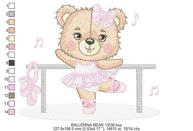 Ballerina Bear embroidery designs - Ballet Dancer Teddy Bear machine embroidery pattern - Baby girl file - Instant digital download pes jef