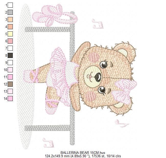 Ballerina Bear embroidery designs - Ballet Dancer Teddy Bear machine embroidery pattern - Baby girl file - Instant digital download pes jef