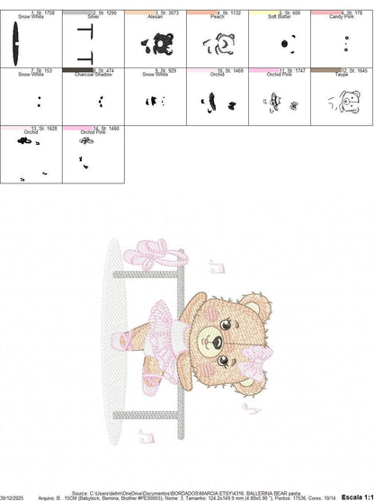 Ballerina Bear embroidery designs - Ballet Dancer Teddy Bear machine embroidery pattern - Baby girl file - Instant digital download pes jef