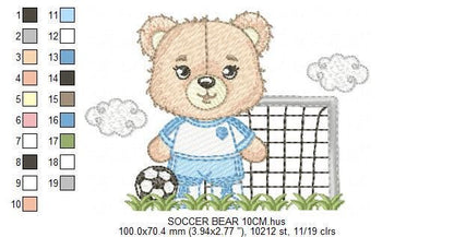 Soccer player embroidery designs - Baby Boy Bear machine embroidery file - Boy with soccer ball file - Instant digital download pes jef dst